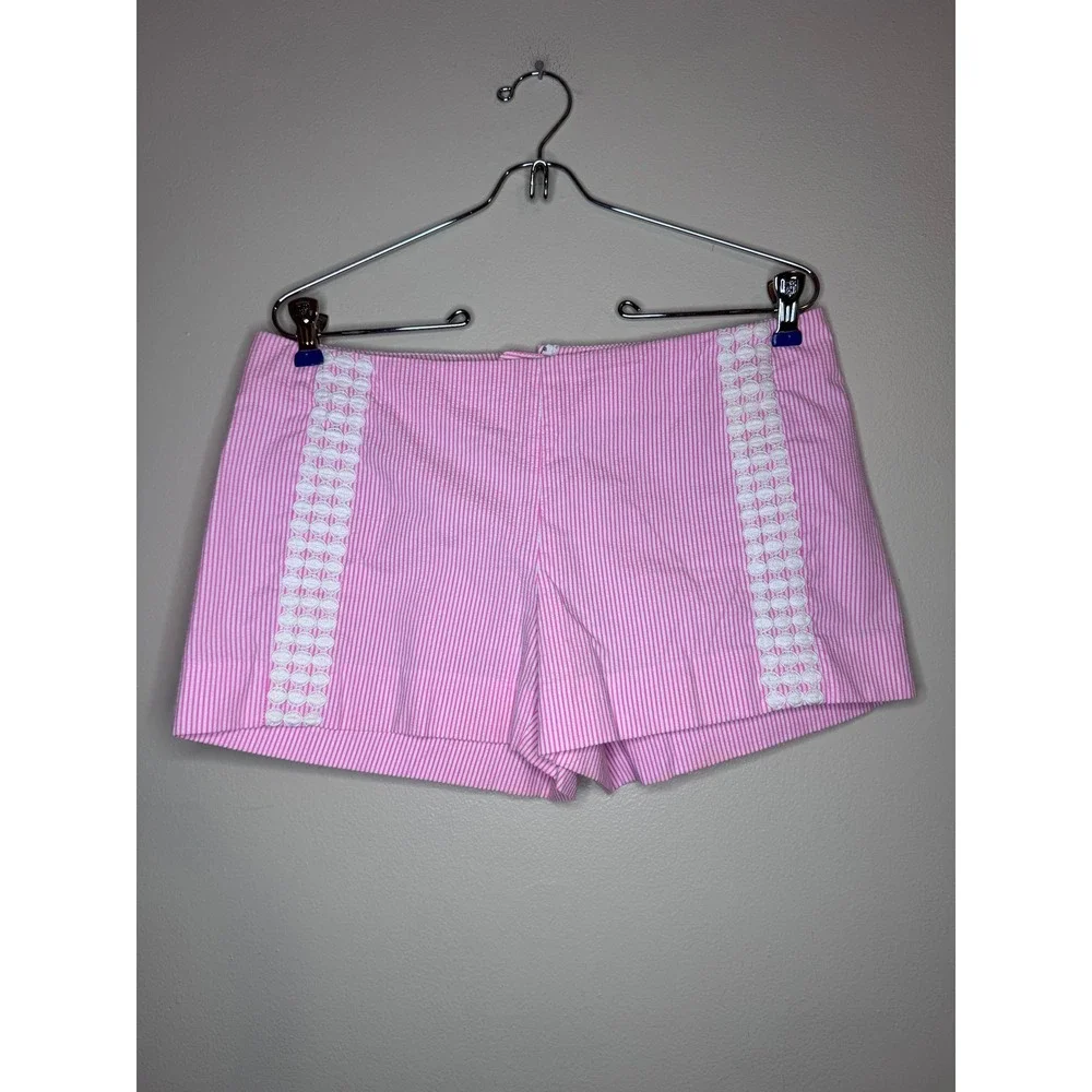 Lilly Pulitzer Callahan Seersucker Shorts Pink White Stripe Lace Trim Size‎ 6